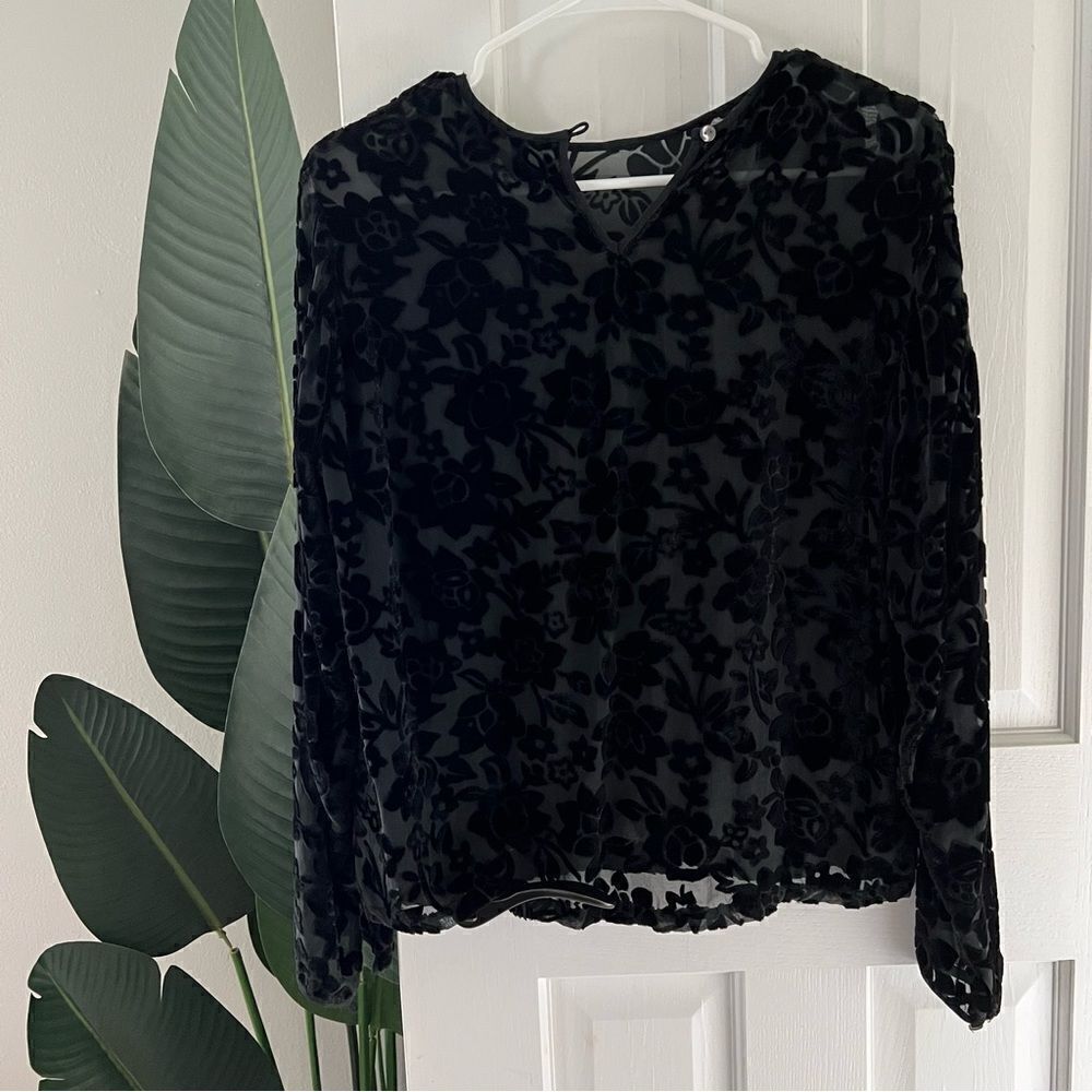 J.Crew Velvet Floral Sheer Silk Blouse - Picture 5 of 6